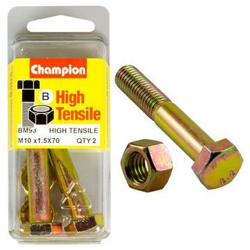 Champion M10 x 70mm grade 8.8 zinc plated bolt and nut