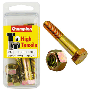 Champion M10 x 65mm grade 8.8 zinc plated bolt and nut