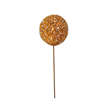 Omni Rustic Floral Sphere With Stake - Large, metal garden ornament with cut-out pattern