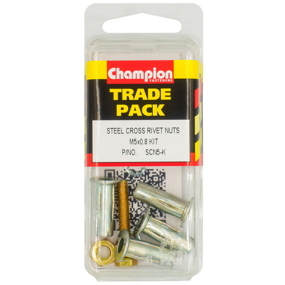 Champion Steel Cross Rivet Nuts - M5 x 0.8mm - Kit - 4pk | ISL