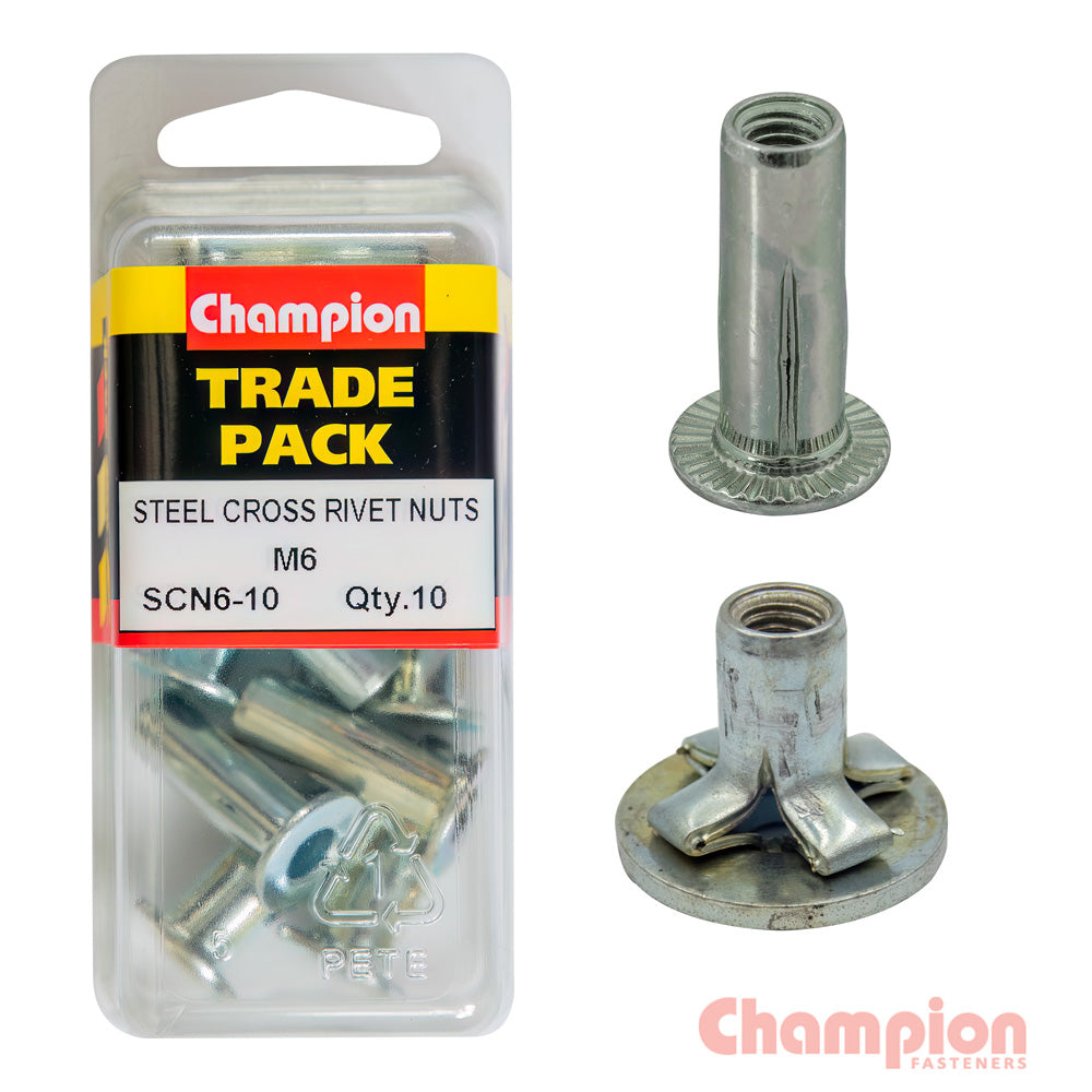 Champion Steel Cross Rivet Nuts - M6 | ISL