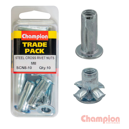 Champion Steel Cross Rivet Nuts - M8 | ISL