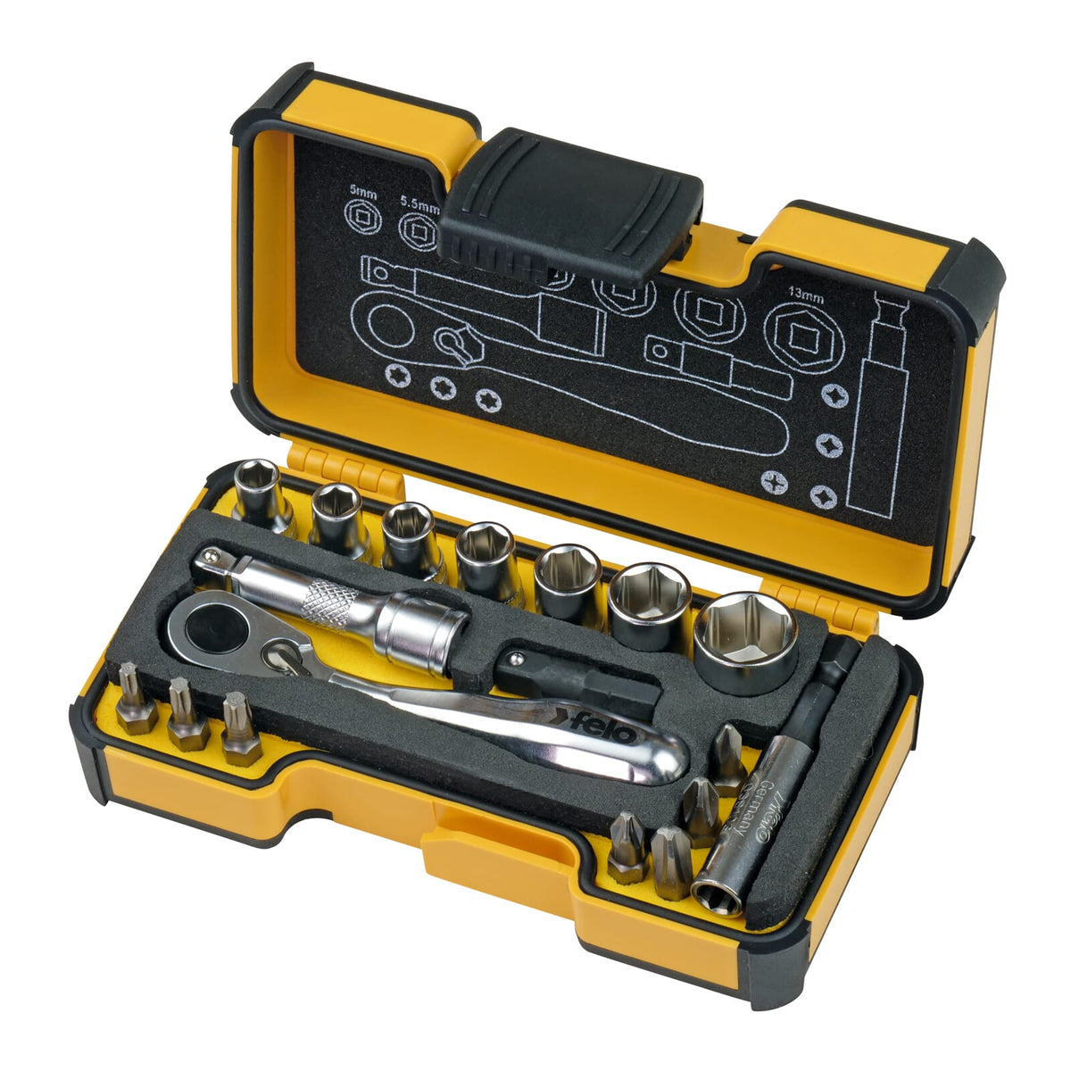 Felo 057 R-GO XS Mini Socket & Bit Set 1/4"Dr 18pc | Hobeca