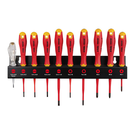 Felo 413 Series Ergonic E-Slim 10-piece screwdriver set with metal rack