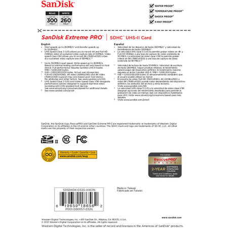 Sandisk Extreme Pro Sdhc 32gb Up To 300mb/S Sd Card Uhs-Ii V90 | Formula