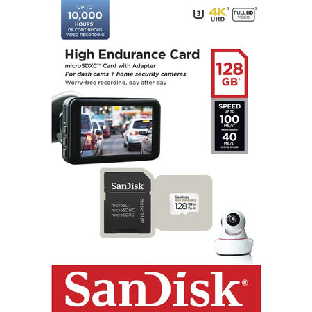 Sandisk High Endurance Micro Sdxc For Dash Cameras 128Gb (10,000Hrs) C10 V30 R100mb/S | W40mb/S