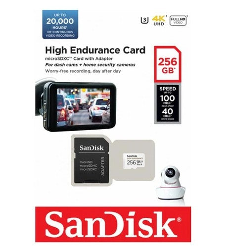 Sandisk High Endurance Micro Sdxc For Dash Cameras 256Gb (20,000Hrs) C10 V30 R100mb/S | W40mb/S
