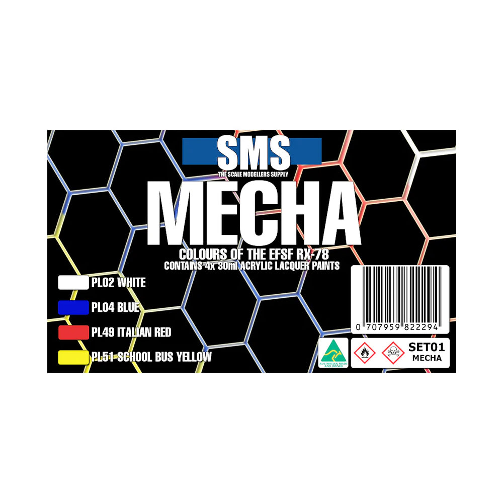 Sms Airbrush Paint Mecha Colour Set - four 30ml bottles of premium acrylic lacquer paint