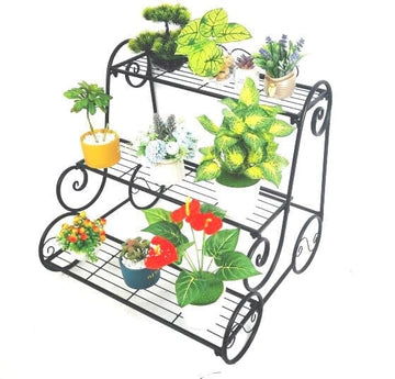 Omni three-tier black iron plant stand, 66 cm height