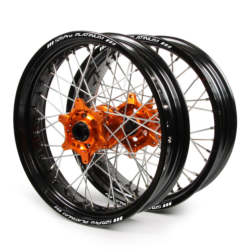 Wheel Set Sm Pro Platinum Supermoto Non Cush Black Rims / Orange Hubs Wheel Set | Formula