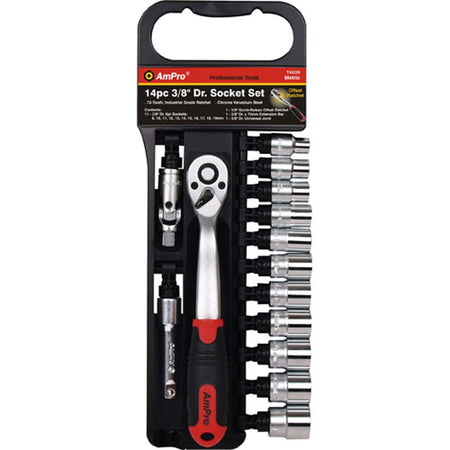 AmPro Socket Set 3/8"Dr 8-19mm 6pt 14pc (Open Rack Type) – AmPro Socket Set 3/8"Dr 8-19mm 6pt 14pc (Open Rack Set) | Hobeca