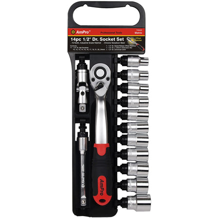 AmPro Socket Set 1/2"Dr 10-24mm 6pt 14pc (Open Rack Type) | Hobeca