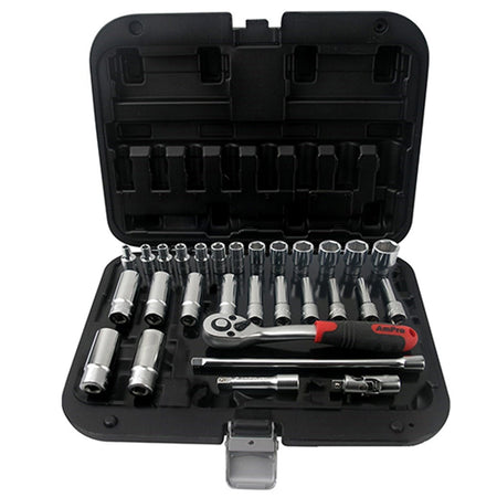 AmPro Socket Set 1/4" Dr Std and Deep 4 -14mm 6pt 29pc (in Blowcase) | Hobeca