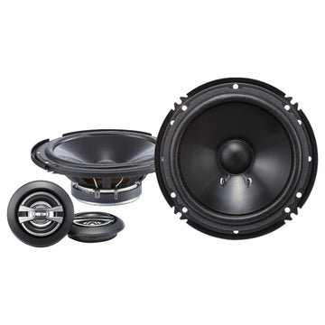 Alpine J Series 6-inch 2-way component speaker pair with silk dome tweeter and PEI woofer cone, glossy black finish