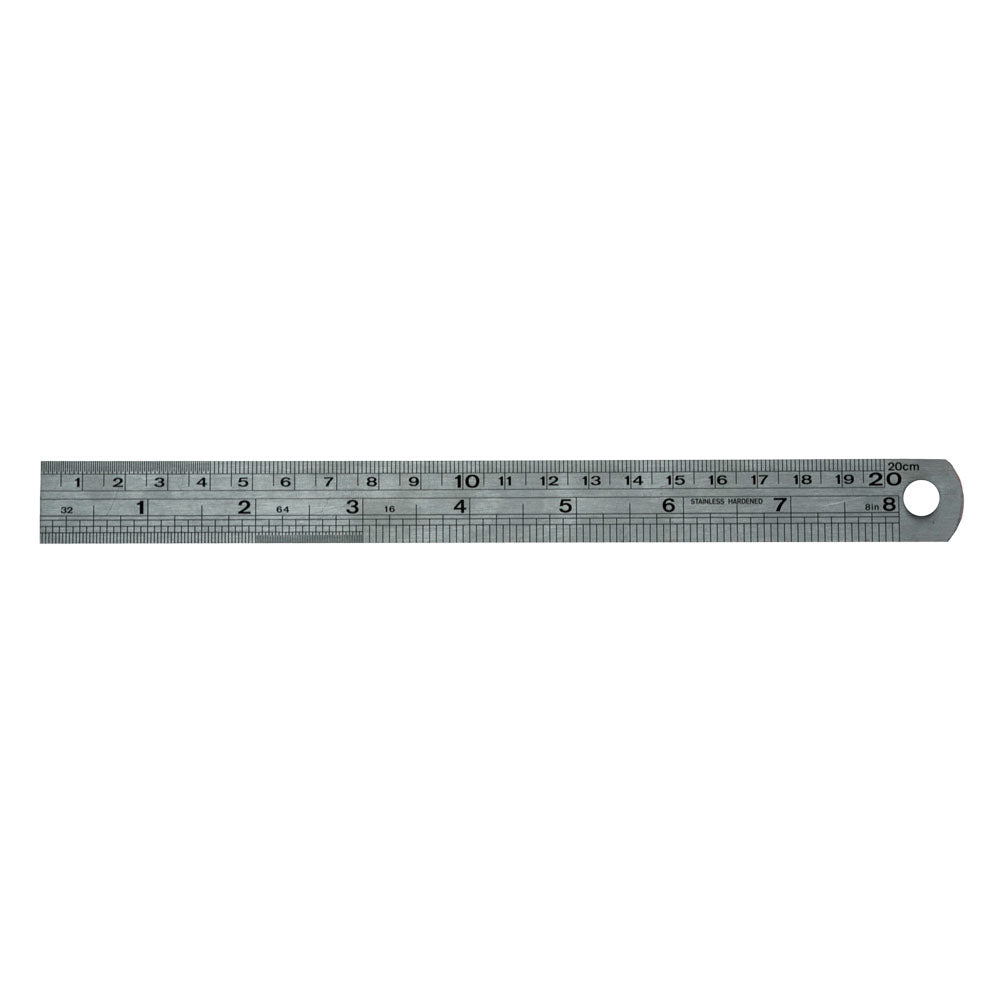 Teng 200mm steel rule with centimetre and inch scales and hanging hole