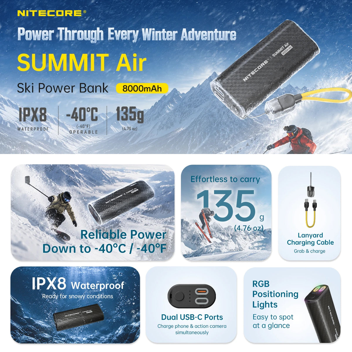 Nitecore 8000Mah Power Bank Low Temp Resistant Ipx8 Waterproof
