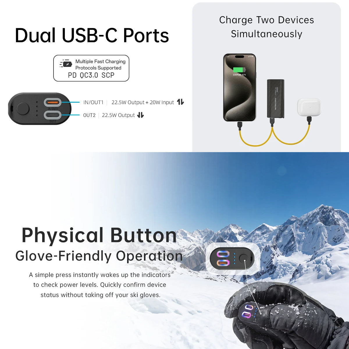 Nitecore 8000Mah Power Bank Low Temp Resistant Ipx8 Waterproof