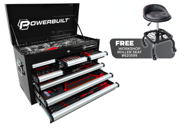 Powerbuilt 219pc Apprentice Tool Chest & Assorted Tools – Black Series, Free Seat!
