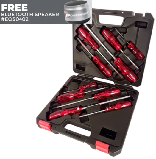 Powerbuilt 10pc ‘Go-Through’ Screwdriver Set - Bonus Bluetooth Speaker!