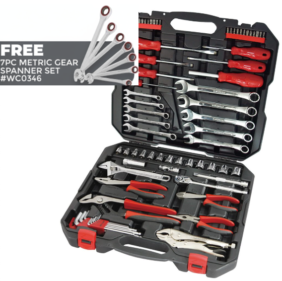Powerbuilt 3/8” Dr 74pc Metric Tool Set - Free 7PC Metirc Gear Spanner Set!
