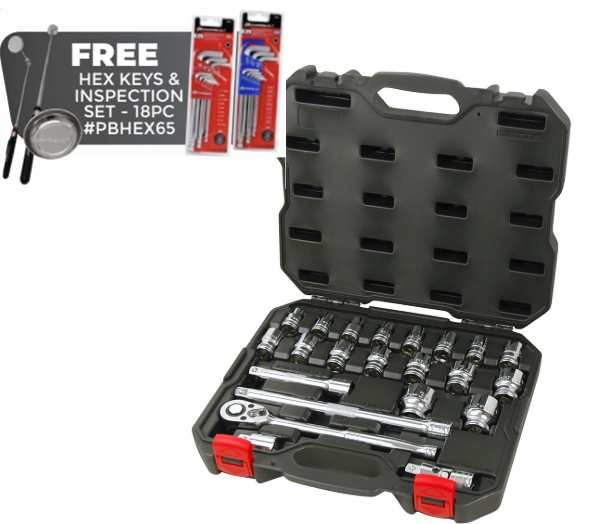 Powerbuilt 1/2" Dr 23pc Metric Socket Set - Free Hex Keys & Inspection Set Combo!