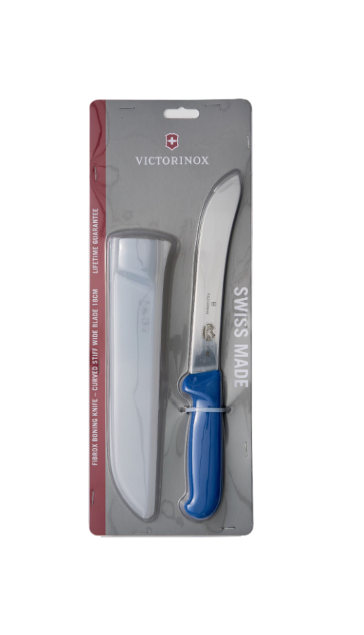 Victorinox Boning Knife Stiff Curved Wide Blade Blue Handle with sheath | Hobeca