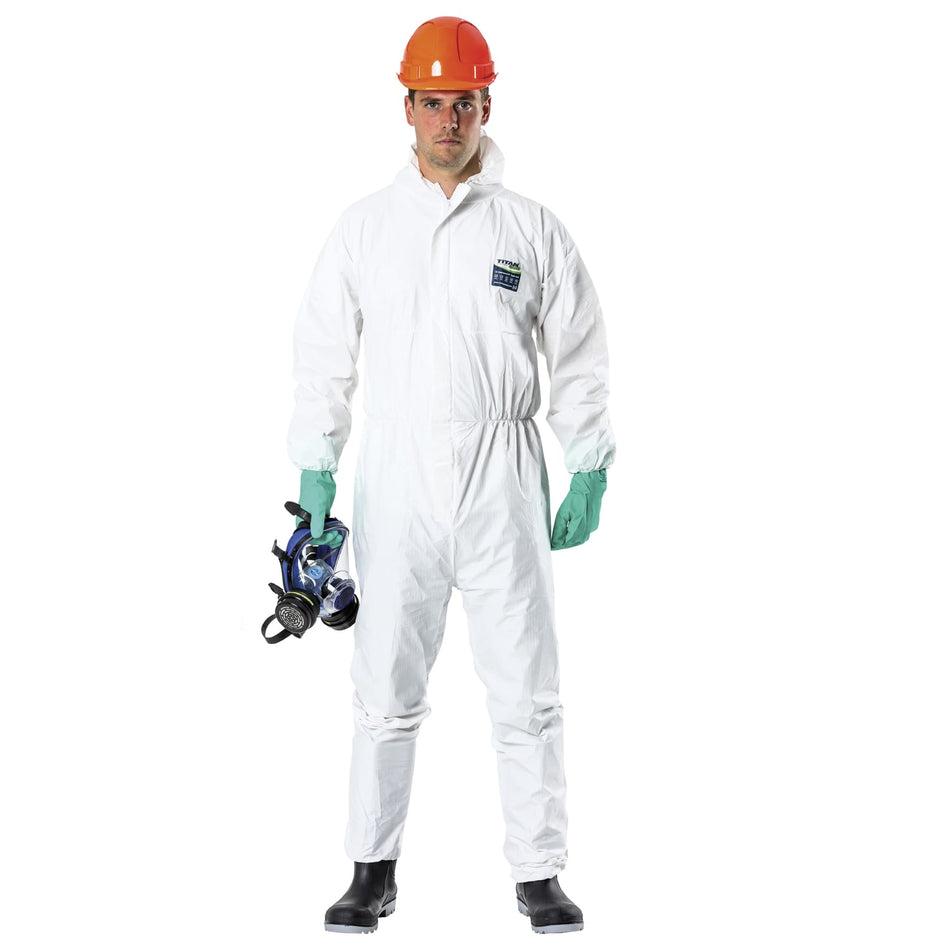 TITAN 380 BWF CE Type 5,6 CAT III Disposable Polyethylene Coverall, Size Large