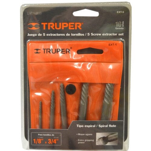 Truper Screw Extractor Set Chrome Steel 5-pce 3mm-19mm