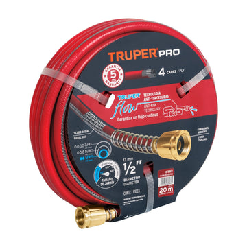 Truper Pro 12mm garden hose 20m length with brass connectors coiled