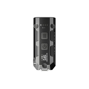 Nitecore Tip3 keychain torch, classic black, showing clip and key clasp attachment
