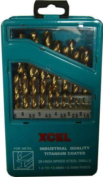 Xcel Drill Set Titanium in Steel Case 25-pce | Hobeca