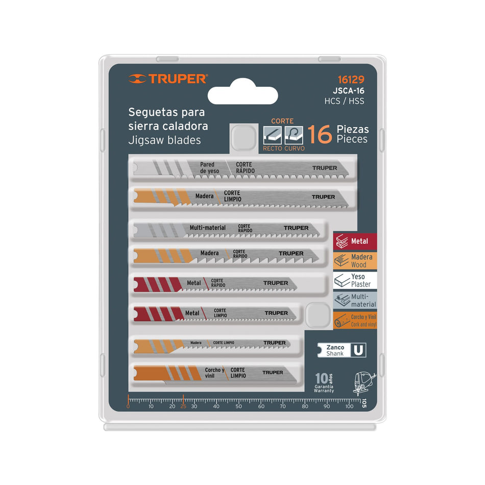 Truper Jigsaw Blades U Shank 16 pce Assorted Pack