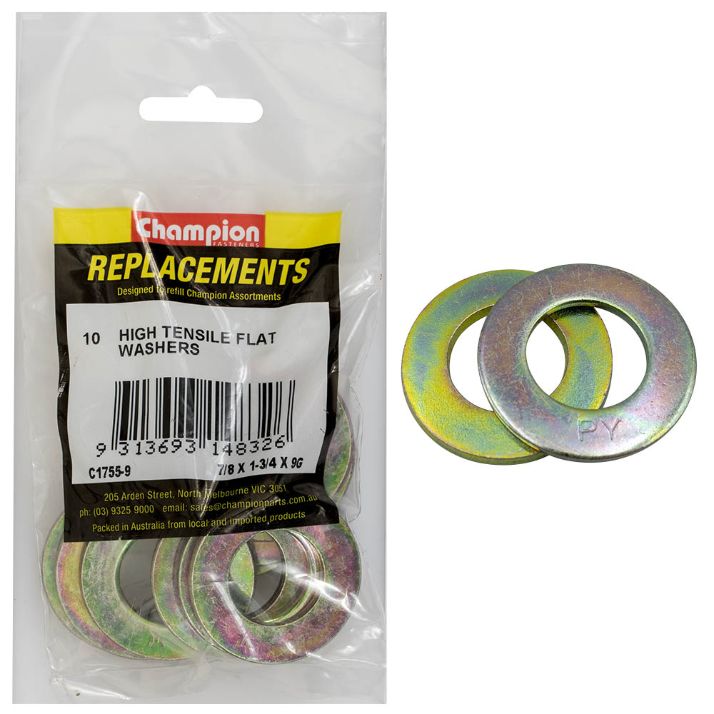 Champion 7/8in x 1-3/4in x 9G Ht Flat Steel Washer -10pk | ISL