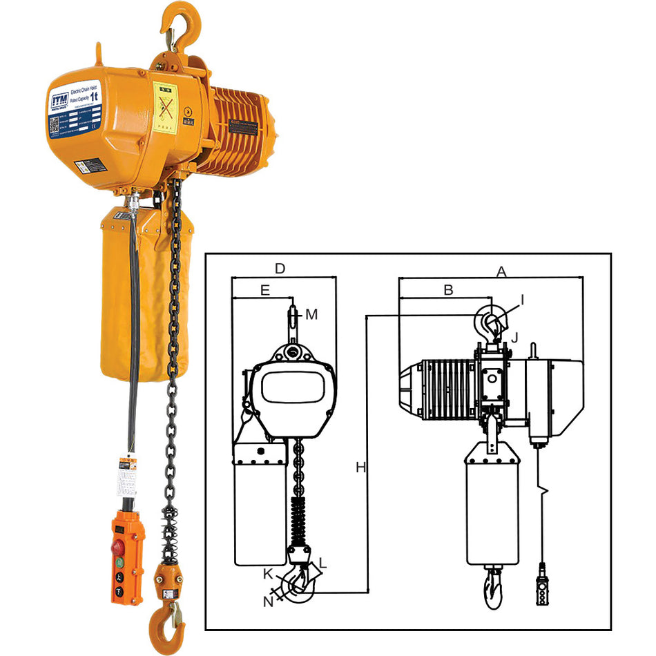 ITM Electric Hoist-415V-1 Ton-3 Meter Lift