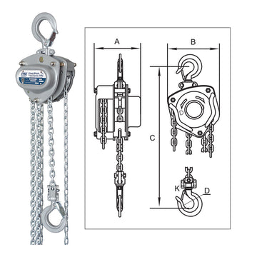 ITM Chain Block Mini 250 kg manual hoist with hooks and safety latches