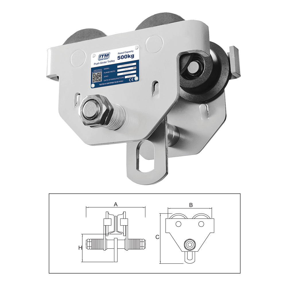 ITM Push Girder Trolley500 kg64152mm Beam Width Engineers Collective