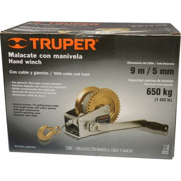 Truper trailer winch with forged hook and polypropylene crank handle