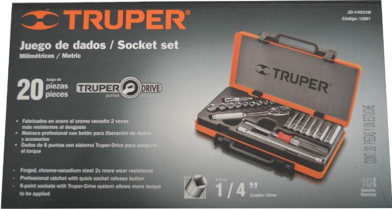 Truper Socket Set 1/4" Drive 4-12mm 21-pce