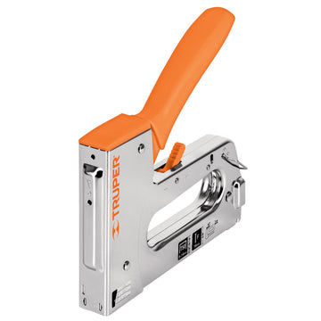 Truper heavy-duty staple gun with chrome finish and ergonomic handle