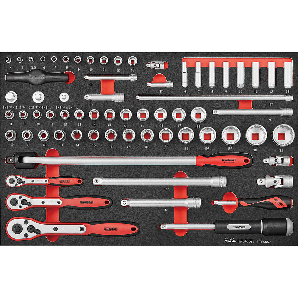 Teng 67pc 1/4in, 3/8in & 1/2in Drive Metric Socket Set