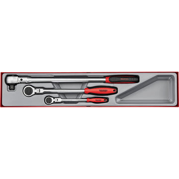 Teng 3-piece long-arm ratchet set with flexible heads, 1/4in 3/8in and 1/2in drives