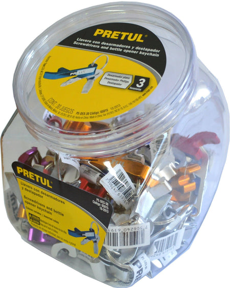 Pretul Keyring Counter Tub - Bottle opener & Screwdriver 30-pce | Hobeca