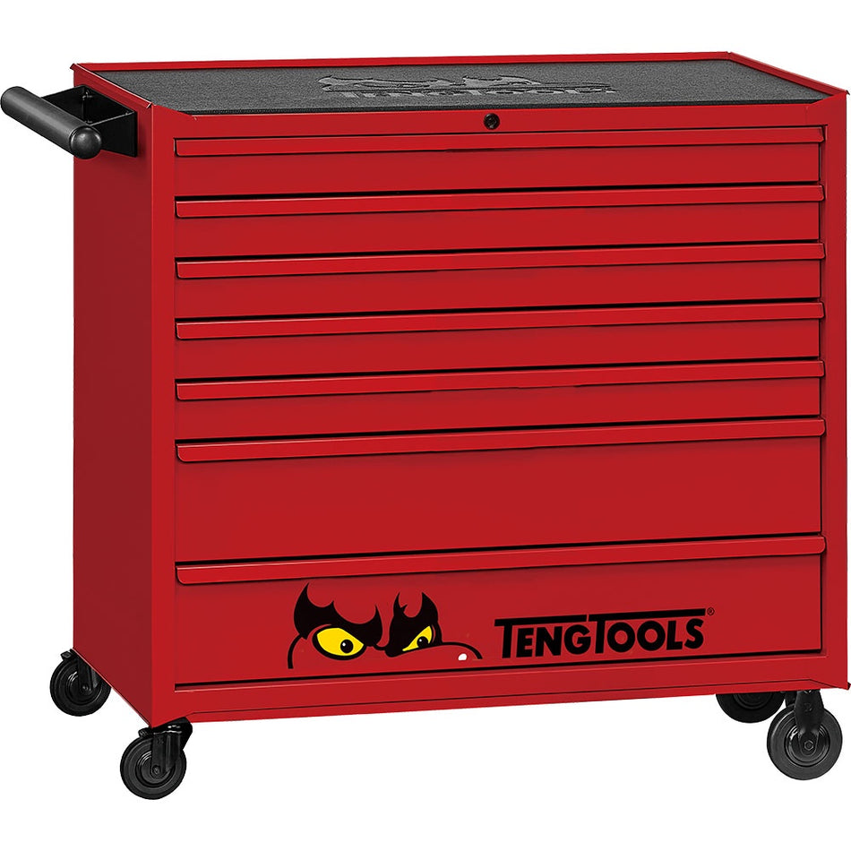 Teng 37in Cabinet 7 Drawers Red with Castors Assembled