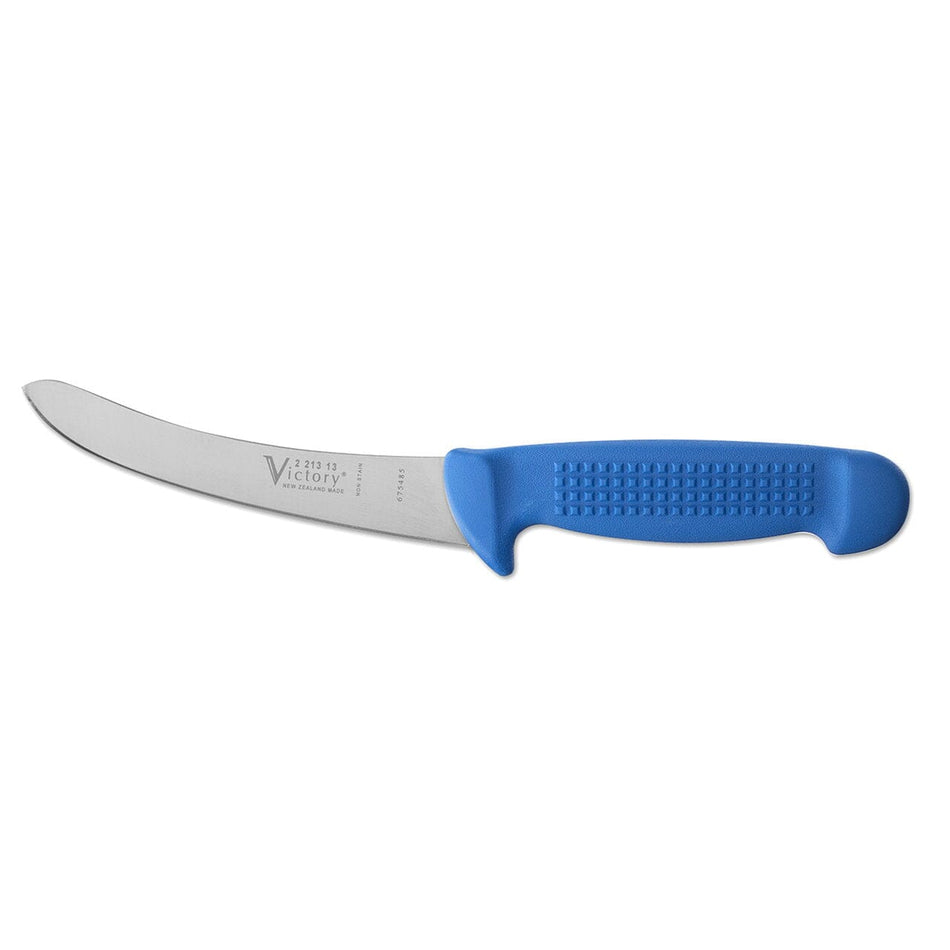 Victory Boning Knife Curved Blade Round Tip Blue Handle 130mm