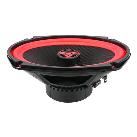V69 speaker showing hybrid carbon fibre polypropylene cone and silk dome tweeter