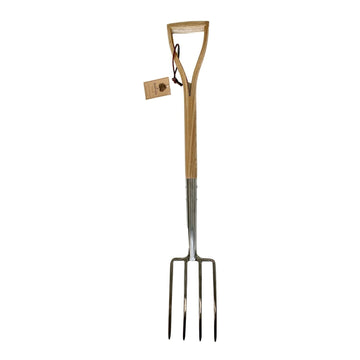 Viking Yard Ash Handled Border Fork with polished steel tynes and wooden handle
