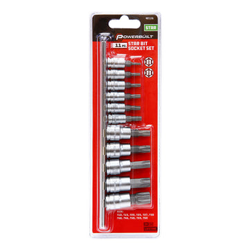 Clearance - Powerbuilt 1/4" Dr 3/8" Dr 11pc Star / Torx Bit Socket Set | Alltrade