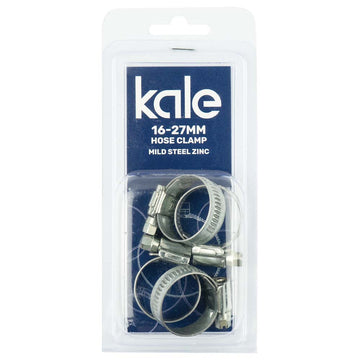 Kale WD12 hose clamp 16–27 mm capacity, zinc-plated mild steel band, pack of 4