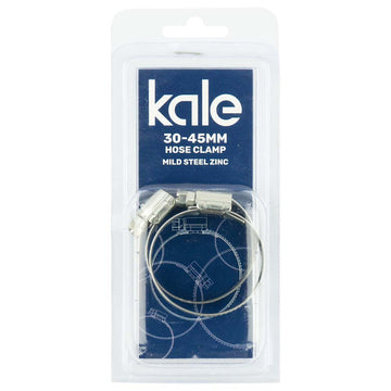 Kale WD12 worm drive hose clamp 30–45 mm capacity, pack of two, zinc-plated mild steel