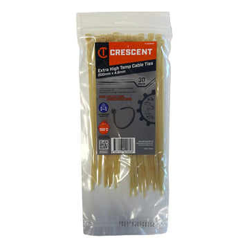 Crescent 30-piece high-temperature cable ties, 200 mm x 4.6 mm, light brown, UL94V-2 rated